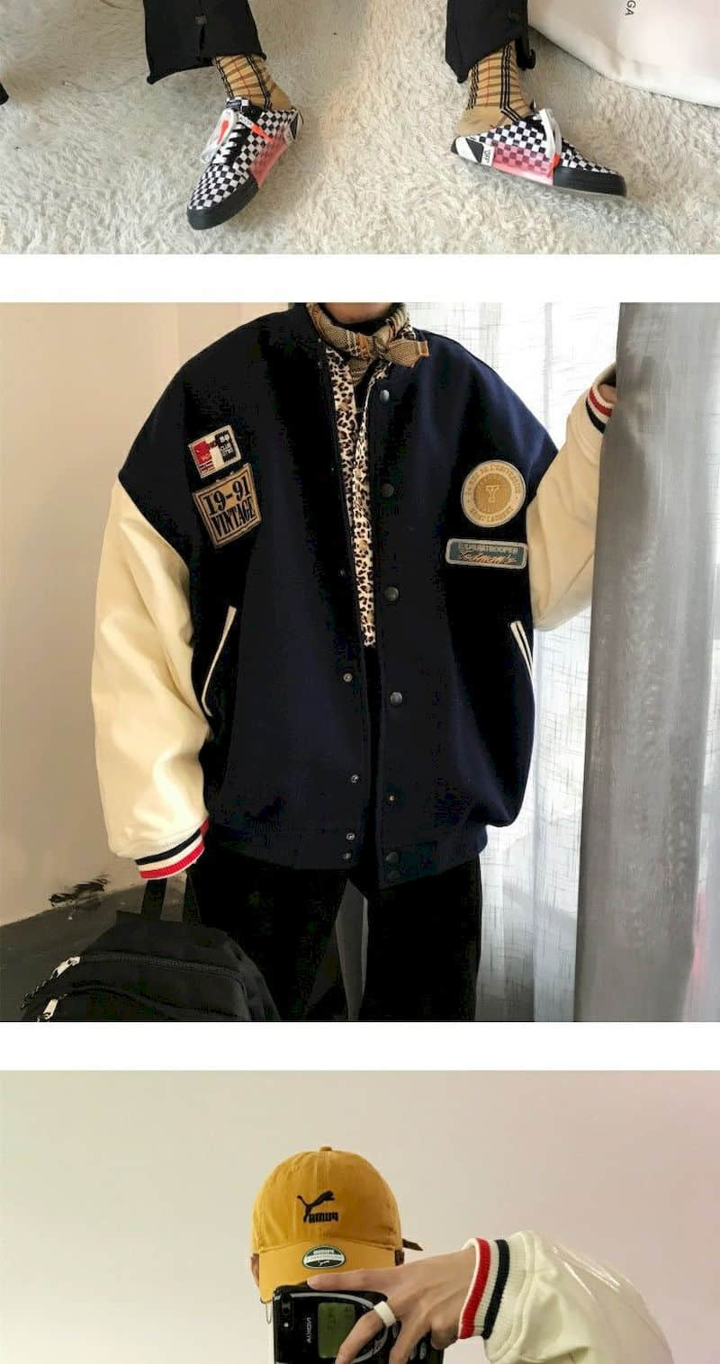 Vintage collage jacket 2021 winter new Korean plus velvet thick coat men women loose baseball uniform couple preppy streetwear