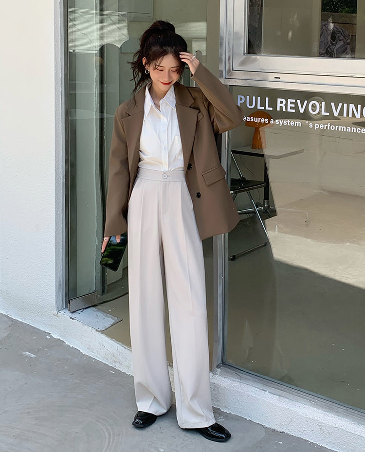 Casual Single Button Women Straight Pants Autumn Winter Pantalon High Waist Female Suit Pants