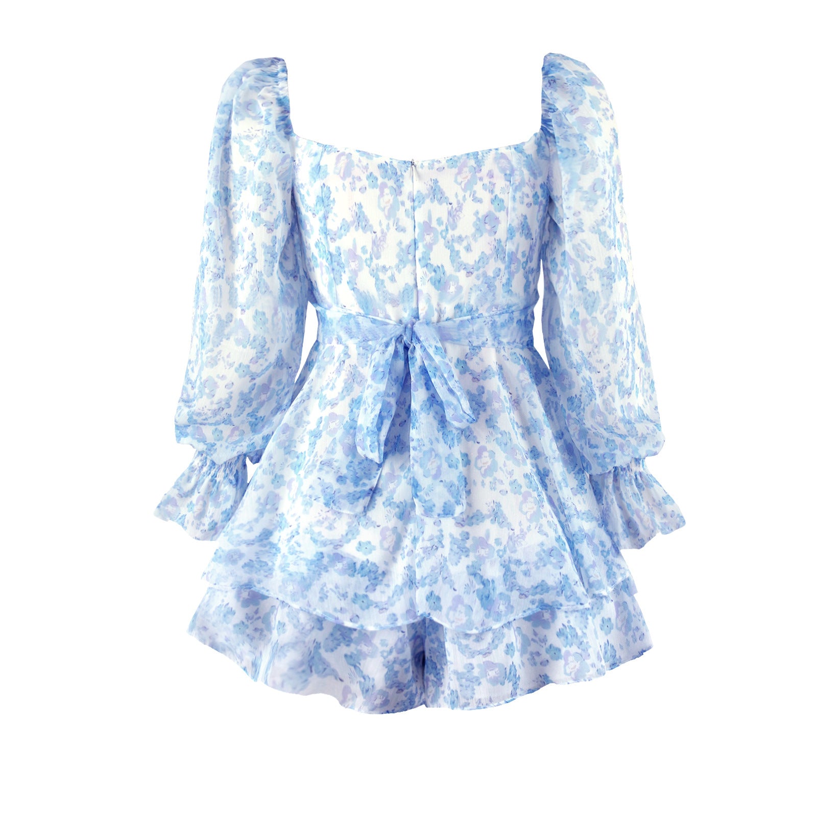Lizakosht  Women's Chiffon Long Sleeves Jumpsuit Lace Up Ruffle Floral Print Romper Female Playsuit 2022 Ladies Sexy Square Collar Jumpsuit