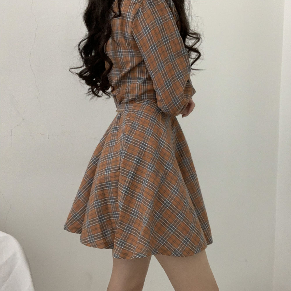 New Autumn Long Sleeve Dress Women Preppy Style Bow Palid V-neck Mini Plaid Dresses Korean High Waist Short Dress Elegant