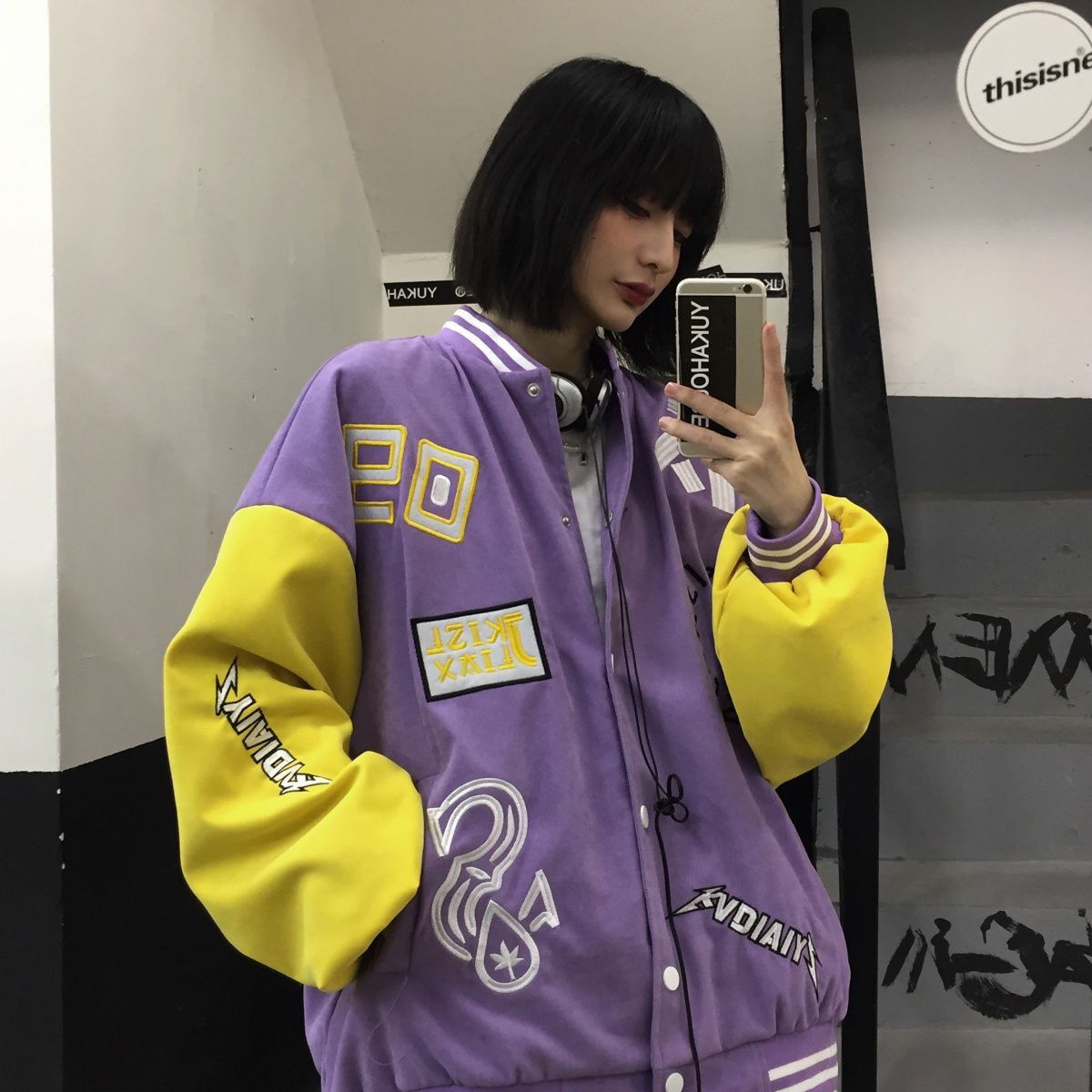 Splicing leather Bomber Jackets Women Coat Couple Baseball Jacket Autumn Unisex Boyfriend Style Varsity Hiphop Streetwear