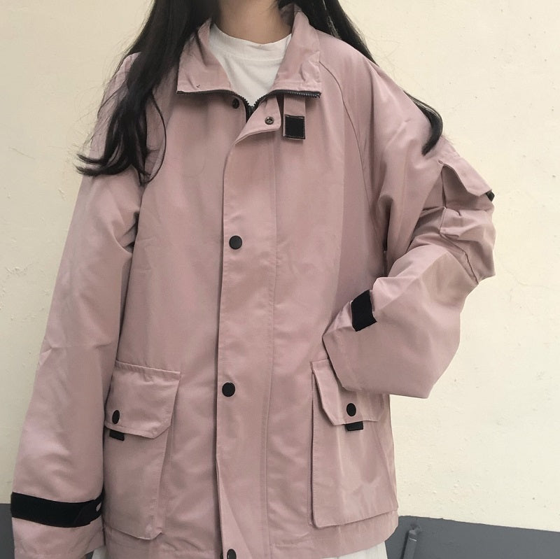 Basic Jackets Women Chic All-match Retro Solid Zipper Design Ulzzang Lovely Fashion Teens Overcoats Daily Vintage Womens Outwear
