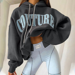 New Autumn/Winter Applique Letter Embroidered Long Sleeve Sweatshirt Pullover Hooded Women Hoodie with hooded Loose oversized