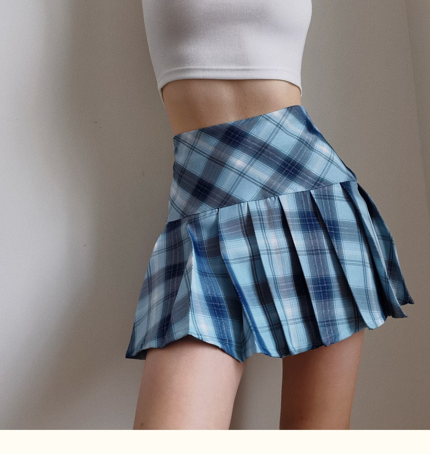 Proof Pleated Summer High Waist A-line High Waist Long Legs Blue And White Rhombus A-line Skirt Pleated Skirt JNW8