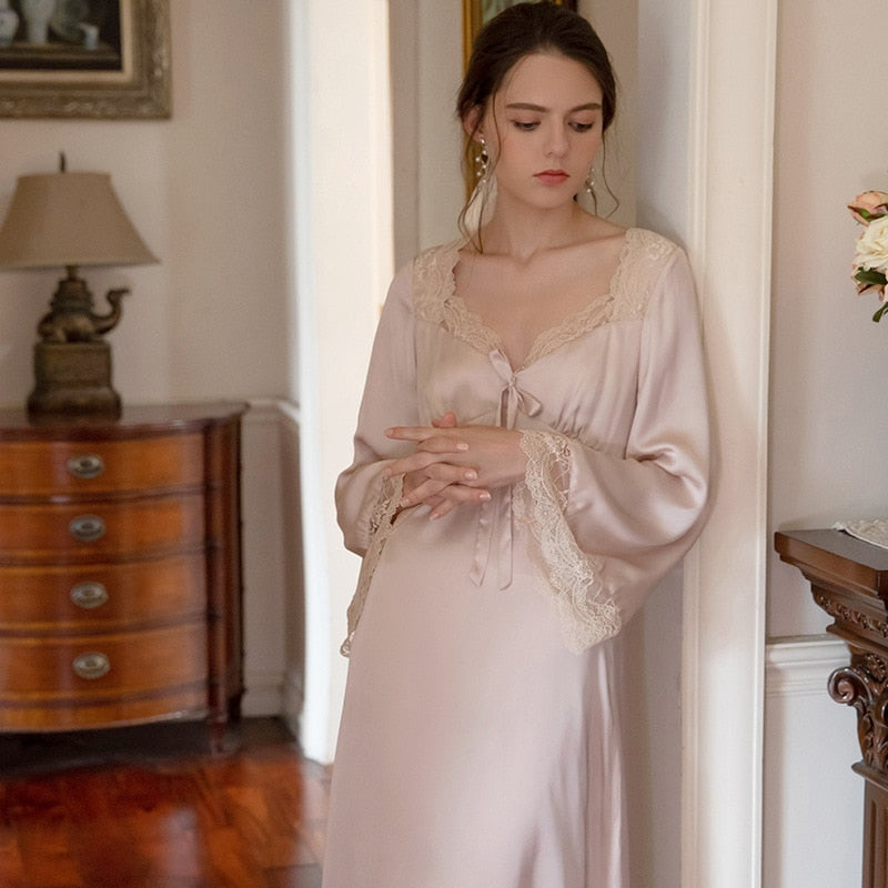 Lizakosht Romantic Nightgown Nightwear Princess Women Vintage Sleepwear Satin