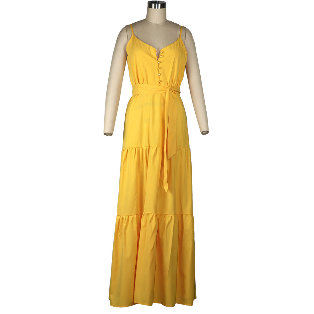 Summer Green Tunic Maxi Dress V Neck Robe Femme Belt Elegant Ruffles Party Long Dresses Spaghetti Strap Casual Vestidos Mujer