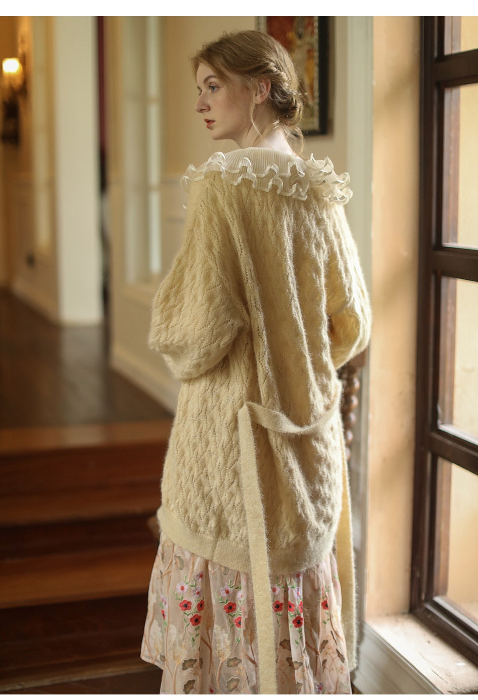 Lizakosht Dresses Fall Spring Women Embroidery Floral Lace Dress Vintage Elegant Slim Knitted Wool Patchwork Korean Fashion Long Dress