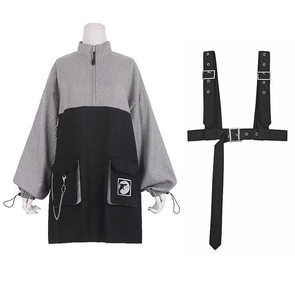 Retro Vintage Women Gothic Girls Punk Mini Dress High Waist Long Sleeve Hat Collar Sexy Gry Black Lolita Plus Size Jurken