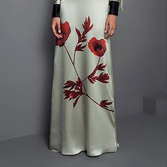 Fashion Floral Print Straight Long Sleeved Off Shoulder Bow Autumn Mother of The Bride Dress Casual Evening Gowns Prom Robe
