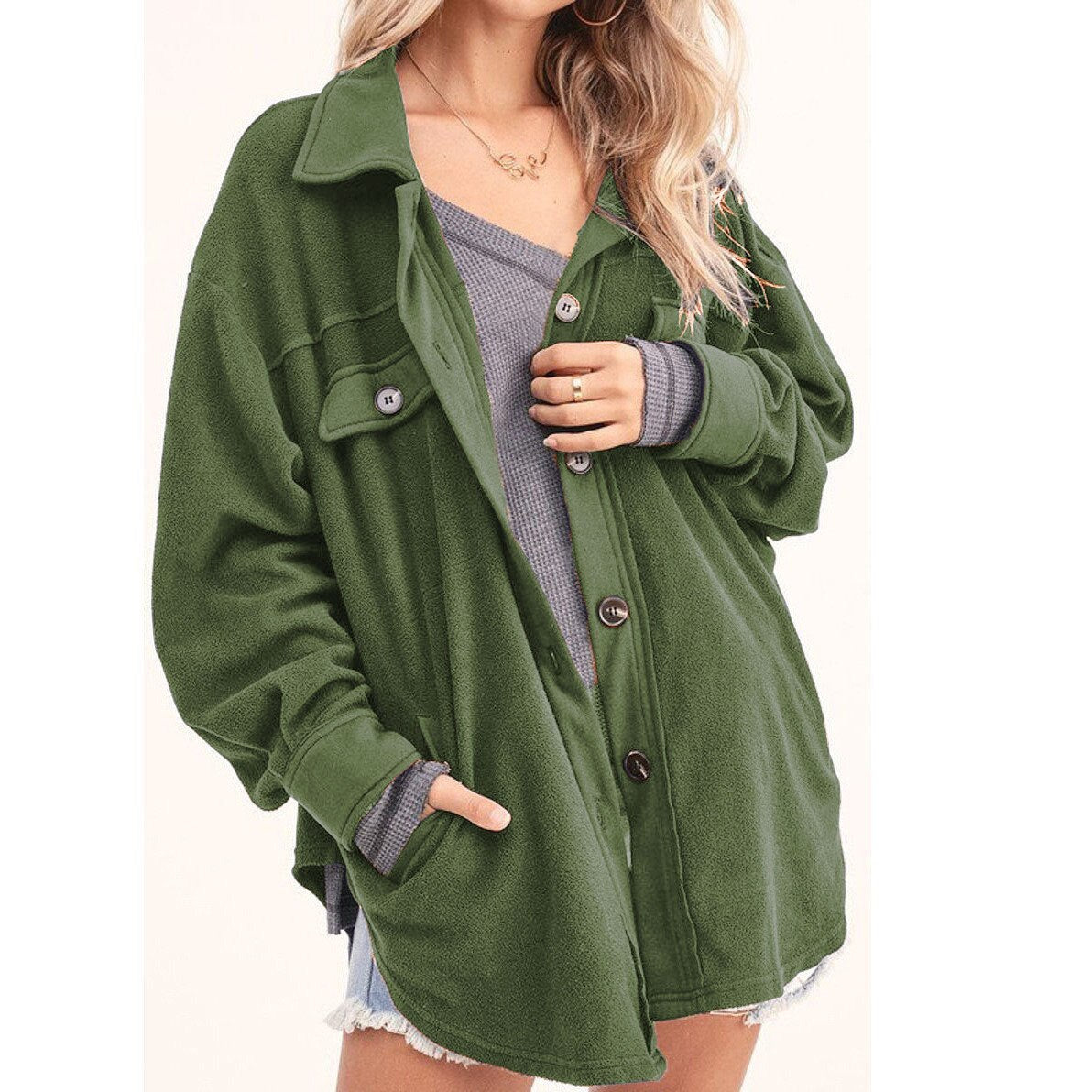 Solid Casual Loose Vintage Coats Autumn Winter Fashion Button Lapel Tops Cardigan Women Single-Breasted Shirt Jackets Streetwear