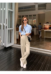 Retro Straight Wide Leg Brown Pants Vintage Female Spring New Korean Fashion High Waist Casual Long Coffee Pants White Trousers