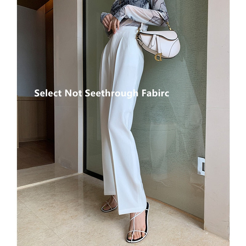 Lizakosht New Arrival Spring Summer High Waist Wide Leg White Pants Women Temperament Long Trouser Casual Street Office Lady Bottoms