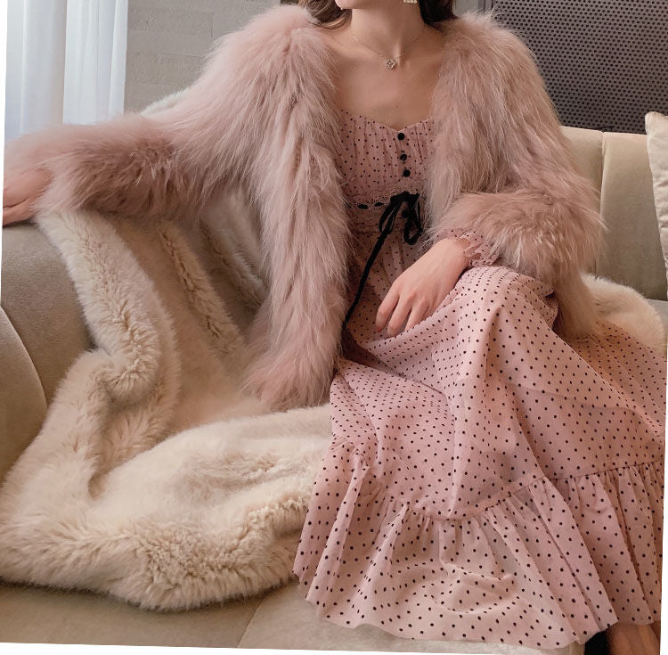 French Vintage Midi Dress Women Puffer Sleeve Square Collor Office Elegant Dress Female 2021 Spring Dot One Piece Dress Korean