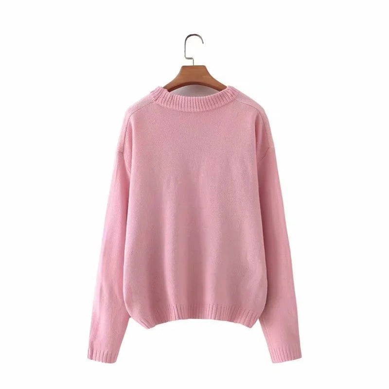 Warm Y2K fall/winter pullover sweater new pink cute loose wild pullover round neck pink sweater