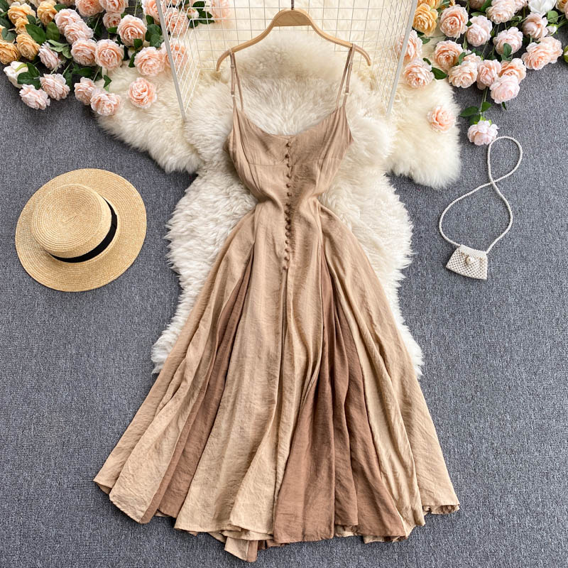 Women Summer Elegnat Dress 2021 New Vintage Splicing Color Square Collar Midi Beach Dresses Vestidos Ladies Boho Long Robe