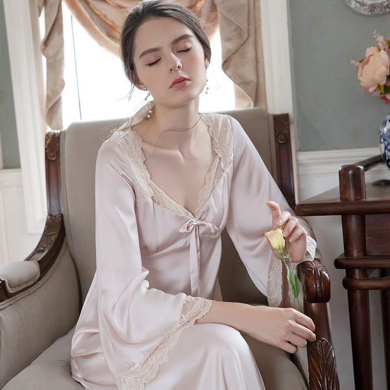 Lizakosht Romantic Nightgown Nightwear Princess Women Vintage Sleepwear Satin