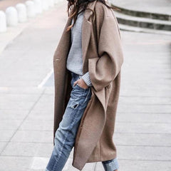 Woolen Coat Women Turndown Collar Casual Long Solid Color Buttons Warm Woolen Jacket Fashion Ladies Overcoat 2022 Street Shot