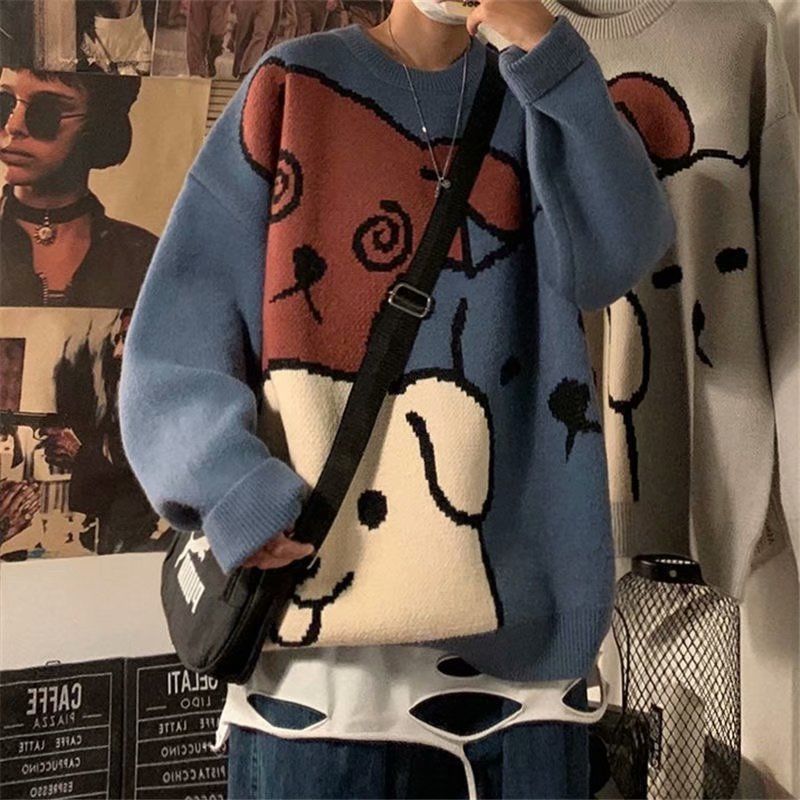 Oversied Thick Sweater Women Korean Pullover Street Casual Trend Y2k Loose Round Neck Lazy Couple Casual Printed Sweater Winter