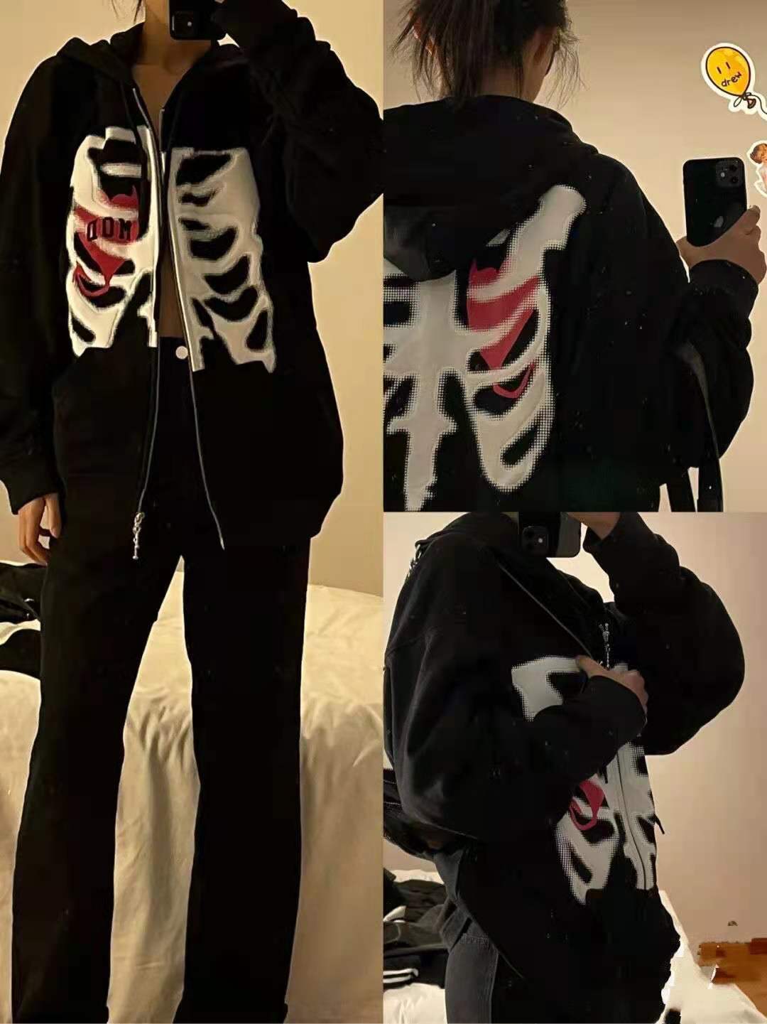 New Gothic Hoodies Women Clothes Fashion Vintage Ins Irregular Printing Long Sleeve Clothes for Teens Sweatshirt