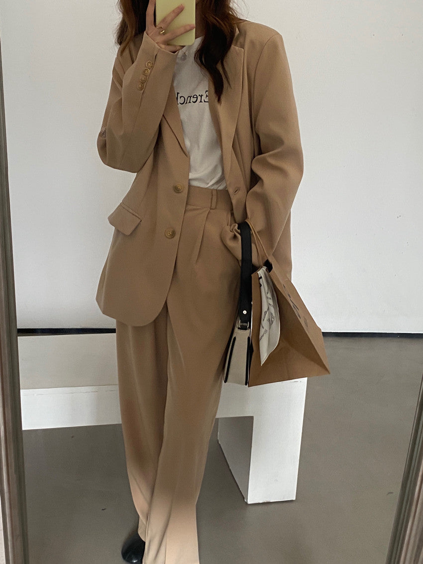 New Fashion Vintage Blazer Pants Suit OL Elegant Business Wear Blazers + High Waist Wide Leg Pants Suits 2 Piece Set