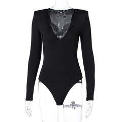 Autumn Deep V-Neck Bodysuit Long Sleeve Buttons Slim Bodysuit Women Casual Sexy Rompers Ladies Elegant One-pieces Bodysuit