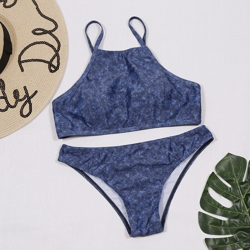 Lizakosht  Sexy Bikini Set Women's Swimwear 2022 High Waist Swimsuit Bodysuit Bathing Suits Beach Wear 2 Piece Biquini Female Monokini Blue