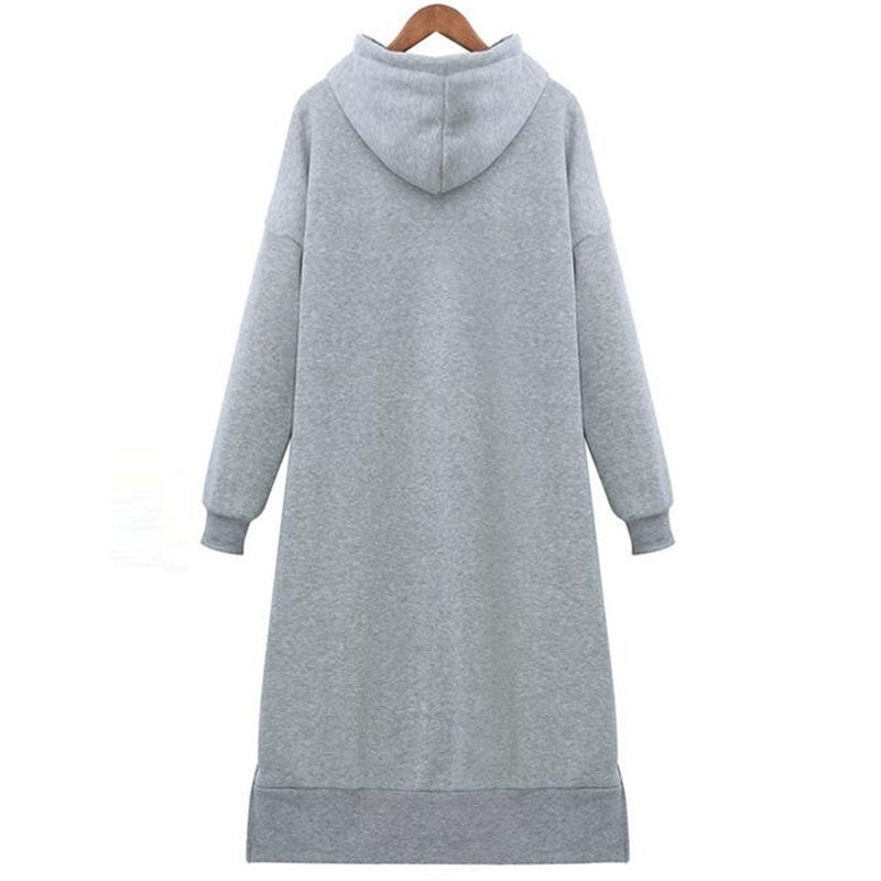 Women Loose Long Hoodie Casual Solid Color Hooded Sweatshirts Student's Autumn Winter Baggy Pullover Oversized Sweatshirt Dress