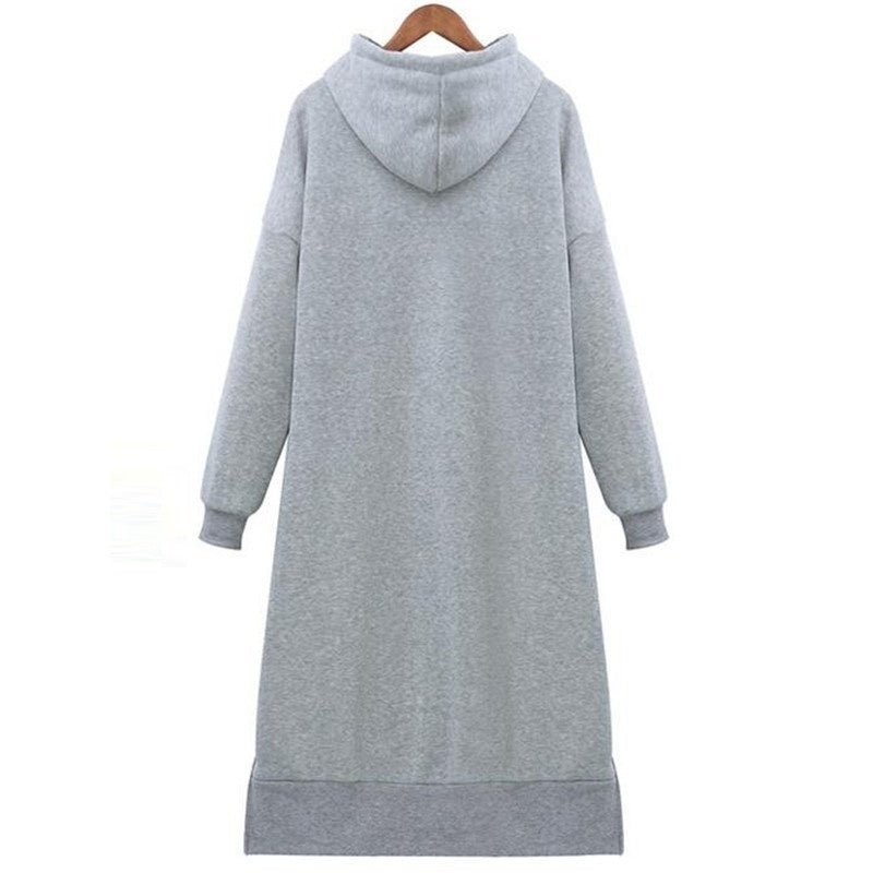Women Loose Long Hoodie Casual Solid Color Hooded Sweatshirts Student's Autumn Winter Baggy Pullover Oversized Sweatshirt Dress