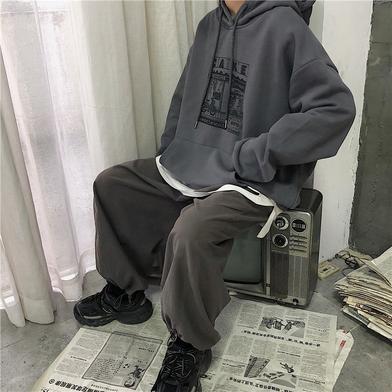 Hoodies Women Printed Thickening Hooded Plus Velvet BF Unisex Couples Pullover Sweatshirt Streetwear Hip-Hop All-match Oversize