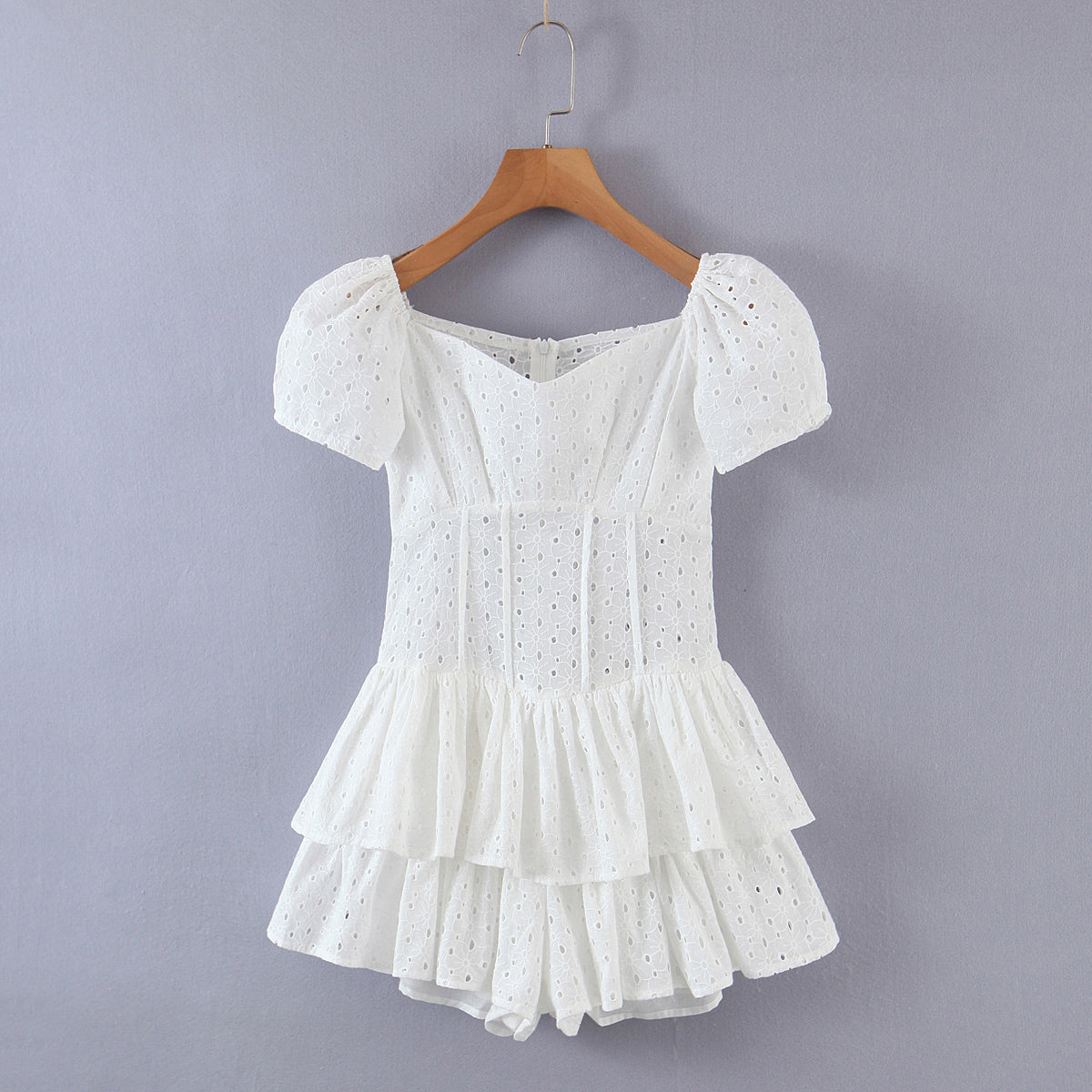 Summer rompers womens jumpsuit elegant white jumpsuits for women embroidered palysuits short sleeve one piece outfit ruffle