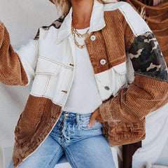 Jackets For Women  Denim Corduroy Camouflage Stitching Jacket Turn-dowm Lapel Vintage Cowgirl jackets coats chaqueta mujer