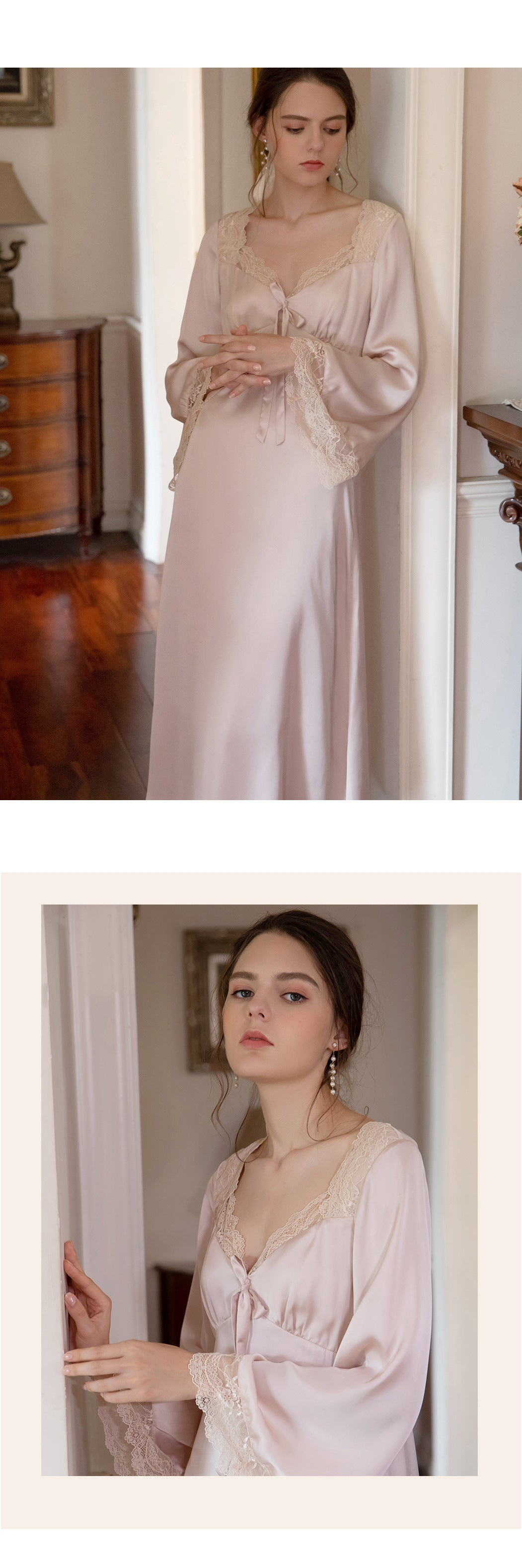 Lizakosht Romantic Nightgown Nightwear Princess Women Vintage Sleepwear Satin