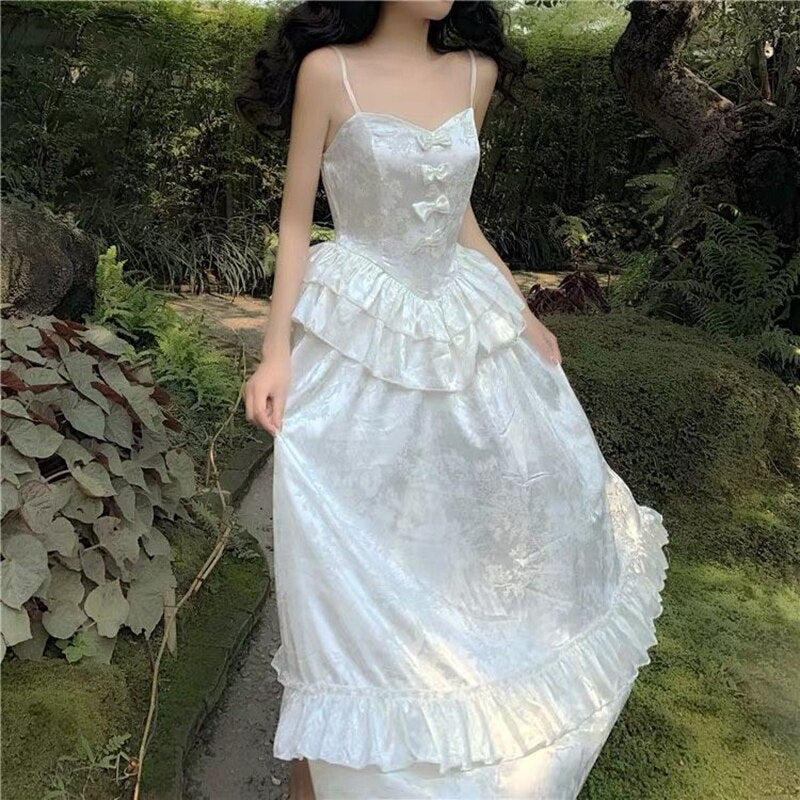 Bella new Women Summer New Lolita Retro Dress Palace Style Sweet Girl Camisole Dress Super Fairy Princess Bow Dress Bride Dress