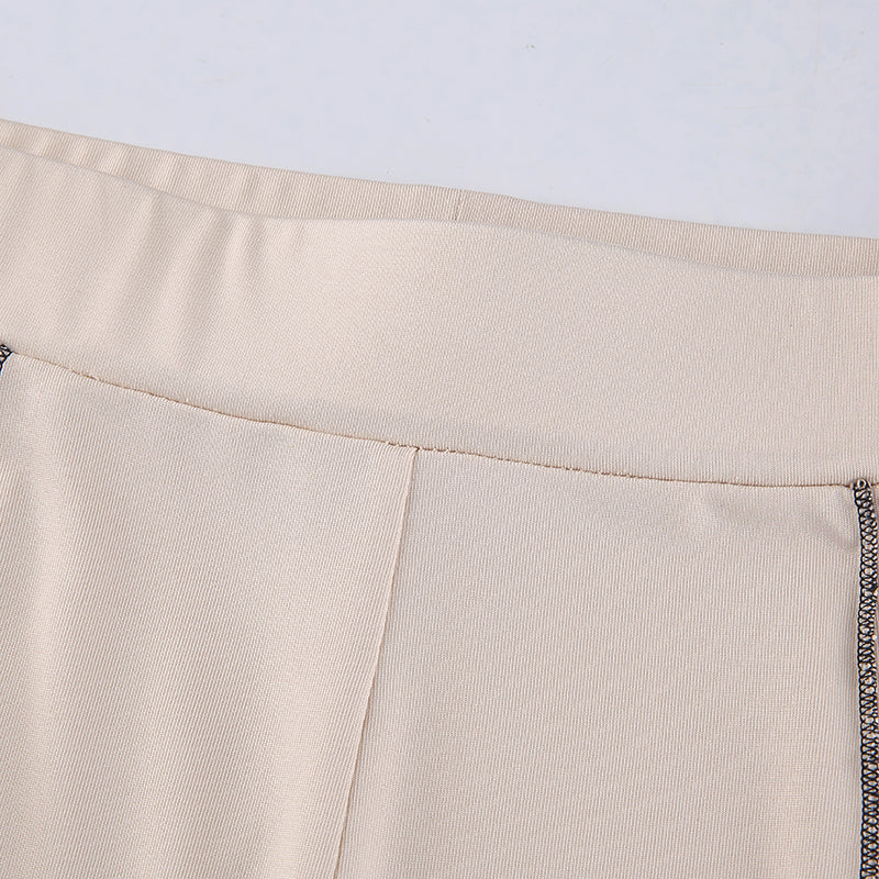 Fashion Apricot Black Joggers Women Knitted Long Flare Pants Slim High Waist Long Trousers Female Vintage Sweatpants