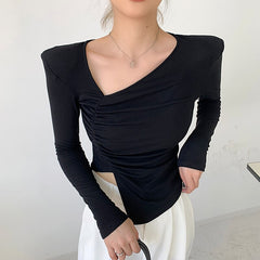 Autumn Korean Style Elegant Shirts Women Slim Irregular Designer Office Lady Shirts Female Casual Fashion Long Slevee Tops 2022