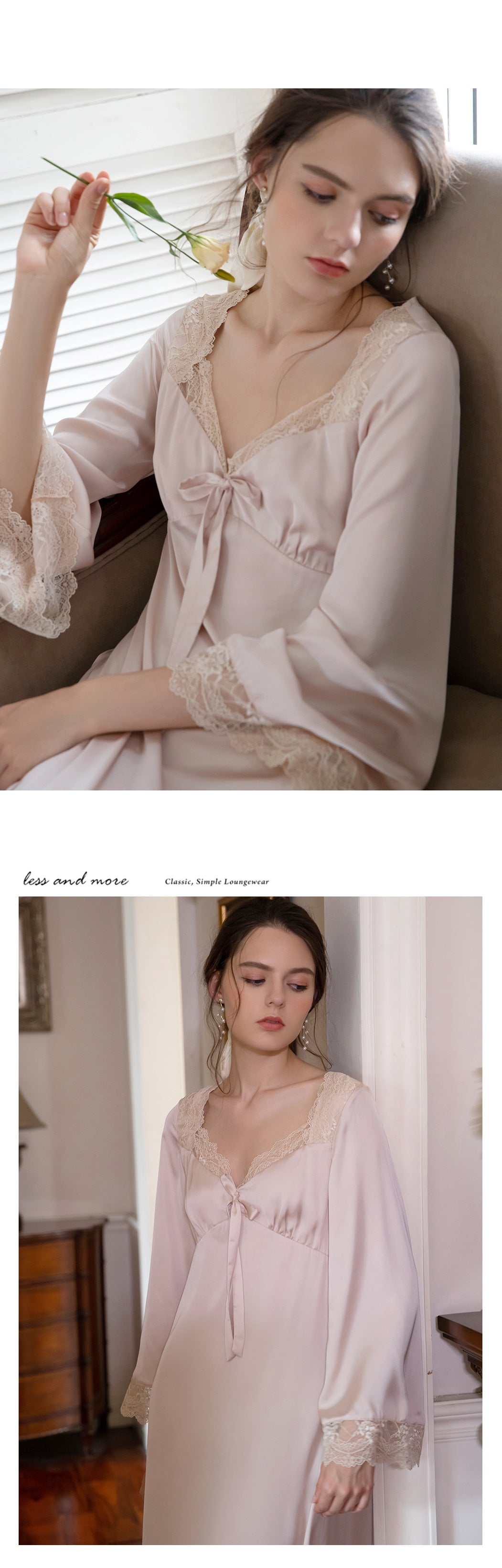 Lizakosht Romantic Nightgown Nightwear Princess Women Vintage Sleepwear Satin