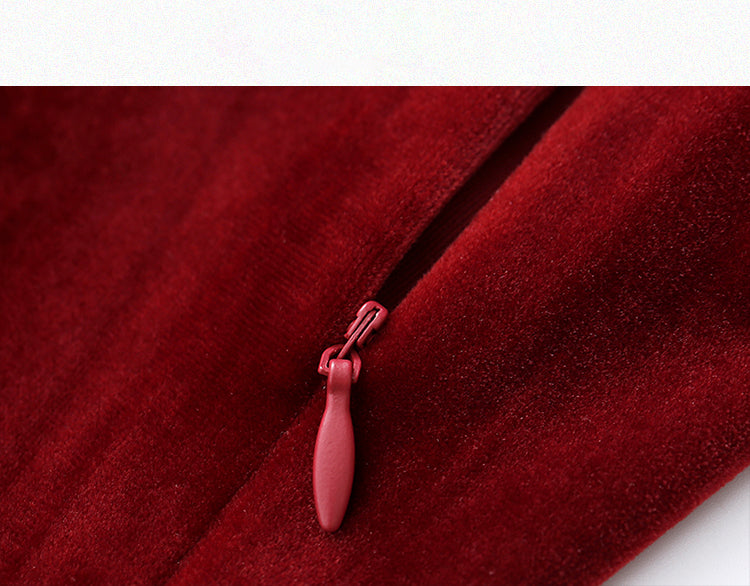 Vintage Velvet Dress Woman Solid Claret & Purple Color Square Collar Ruffles Elegant Lady Dinner Dresses Retro Vestido Festa