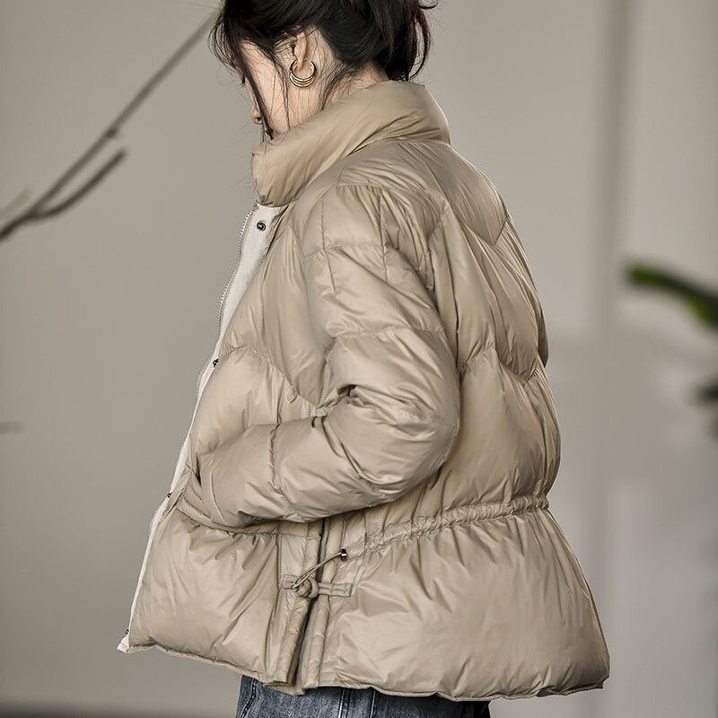 New White Lightweight Down Duck Winter Jacket Women Vintage Loose Warm Down Parka Women Cotton Jacket Padded Casual Slim Coat