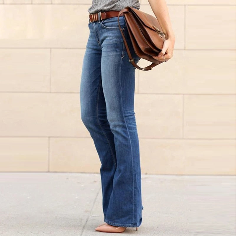 Boyfriend Jeans Girls Elastic Waist Slim Fit Elegant Female Denim Trousers Bell Bottom Y2k Vintage Streetwear Flared Pants Women