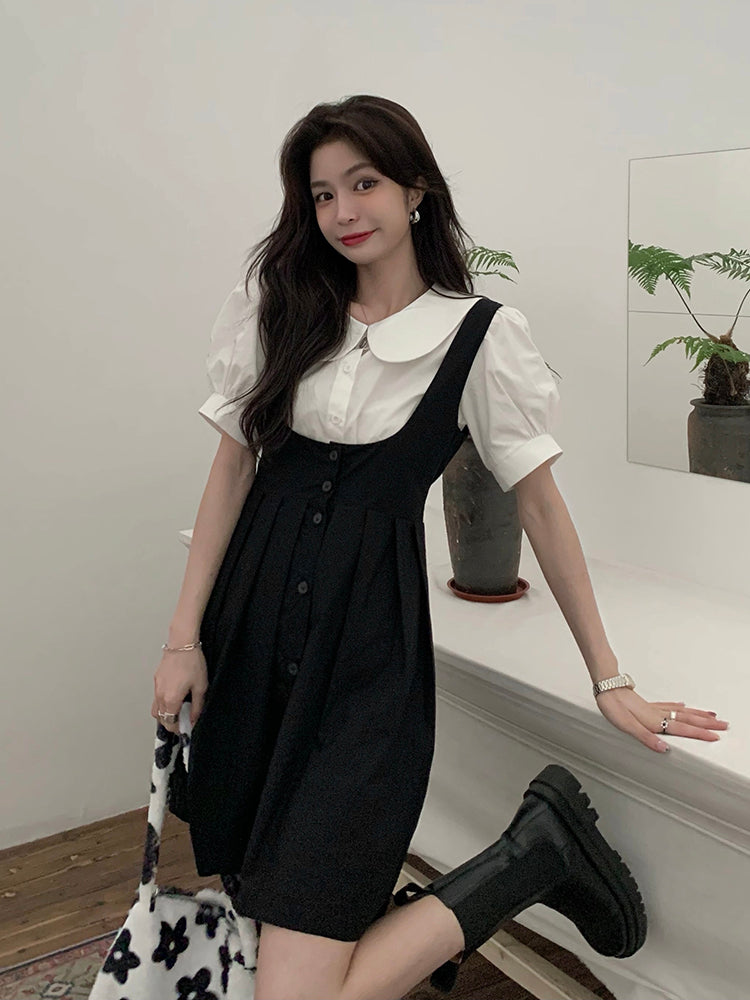 Summer Elegant Dresses Women Casual Short Sleeve Vintage Mini Dress Female Evening Party Dress Kawaii 2 Piece Set Design