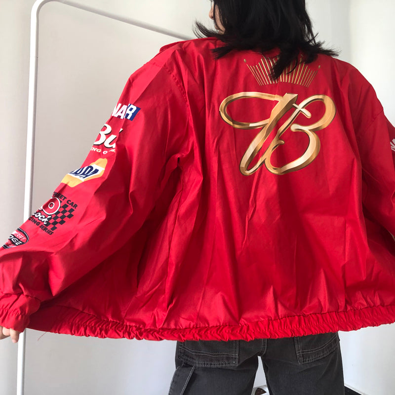 women winter jacket Coat Red Printed zipper Long Sleeve racing Jackets Vintage Sport Style Polyester Bomber Jacket Women 2021
