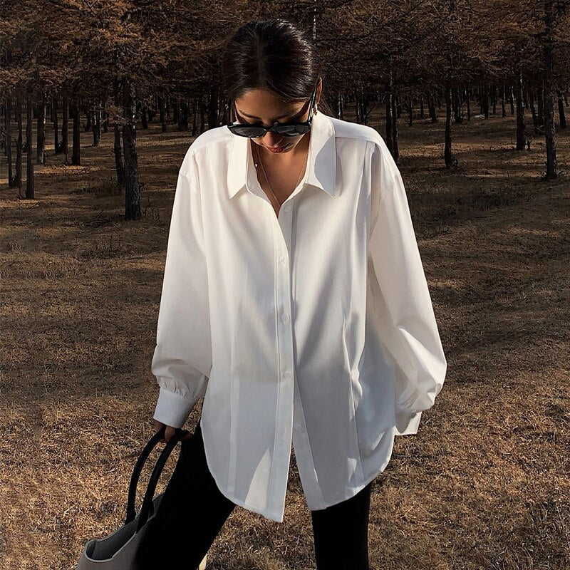 Lizakosht Korean Fashion Office Ladies Shirt Women Long Sleeve Oversized Blouse Top Female Spring Vintage Women Elegant White Shirt 18347