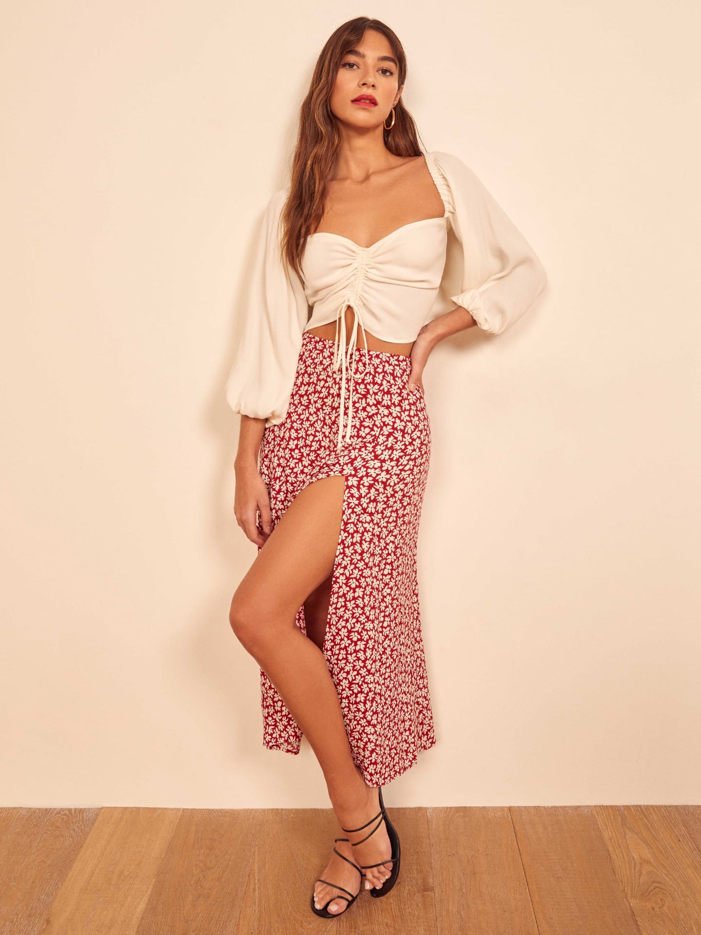 Tossy High Waist Split Out Floral Mid Skirt Women Sexy Vintage Boho A-line Skirts Slim Party Streetwear 2022 Holiday Beachwear