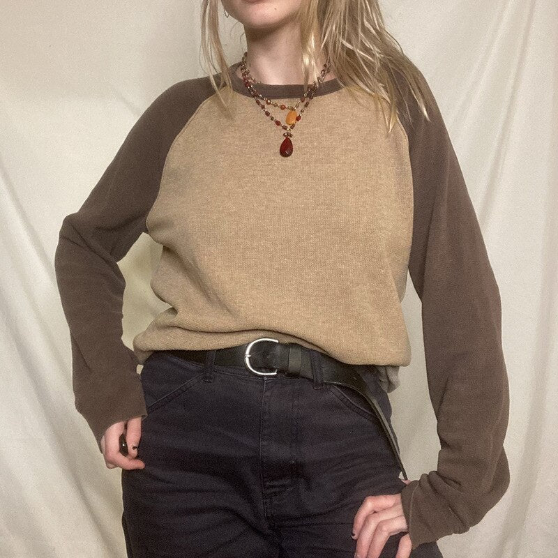 Y2k Patchwork WOMEN T Shirt Knitted Harajuku Vintage Pullovers Casual Basic Kawaii Tee Autumn Winter Grunge Fairycore Women TOPS