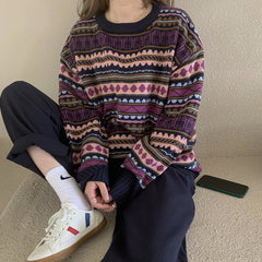 Autumn Winter Vintage Striped Sweater Women's Basic Sweaters and Pullovers Female Soft Warm Outwear Tops(A602)