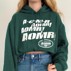 Green Letter Print Oversized Y2k Hoodies Women Sweatshirts Autumn Winter Hooded Pullover Streetwear 2021 Casual Sudaderas Hoodie