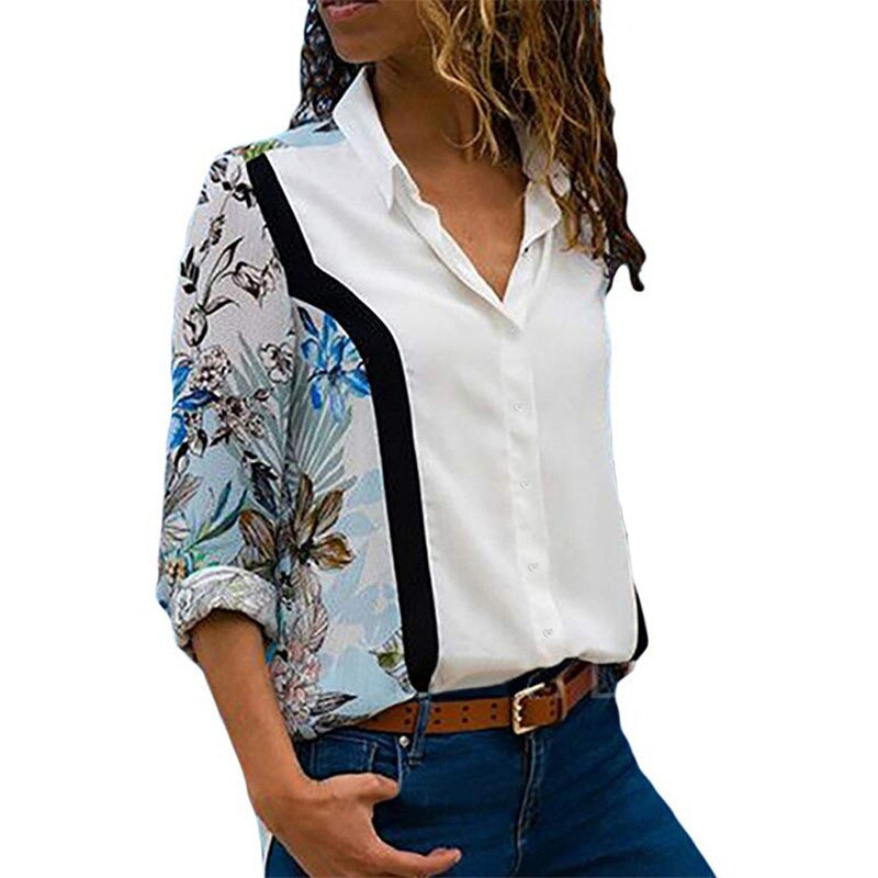 Lizakosht Fashion Women Ladies Long Sleeve Loose Blouse Summer V-Neck Casual Shirts Tops Clothing Turn Down Collar Office Casual Clothes