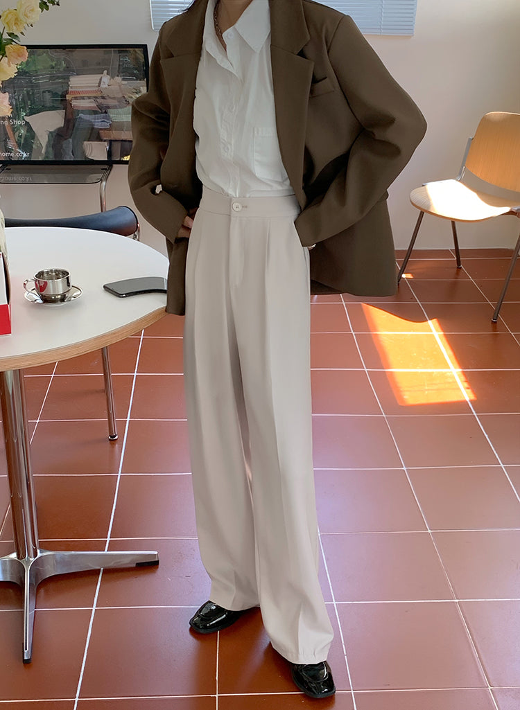 Casual Single Button Women Straight Pants Autumn Winter Pantalon High Waist Female Suit Pants