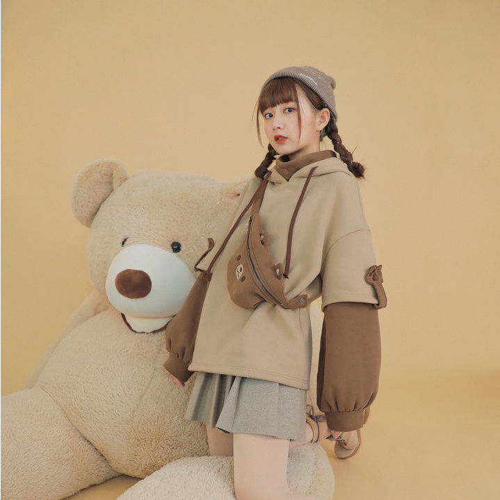 Lizakosht harajuku bear hooded sweatshirt women korean kawaii long sleeve oversized hoodies sweet warm winter pulovers
