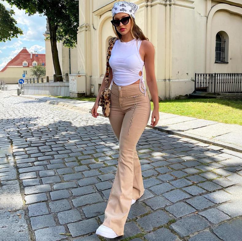 New style jeans retro brown high waist high stretch bootcut jeans women y2k baggy wide leg jeans vintage streetwear